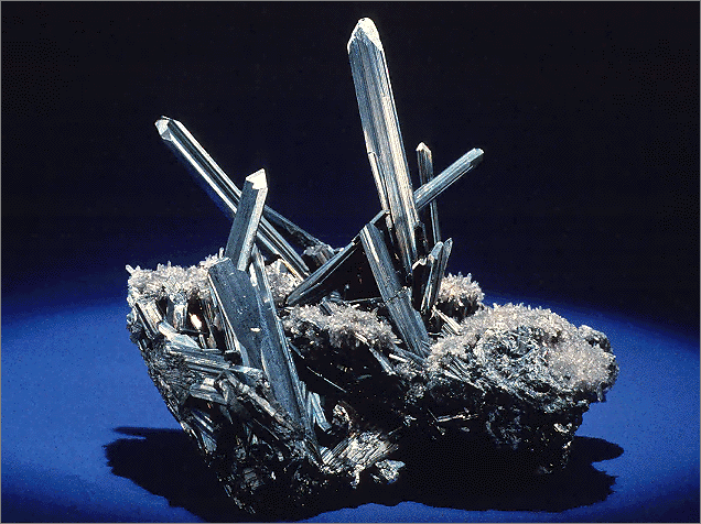 A Spectacular Metallic Stibnite Crystal Cluster